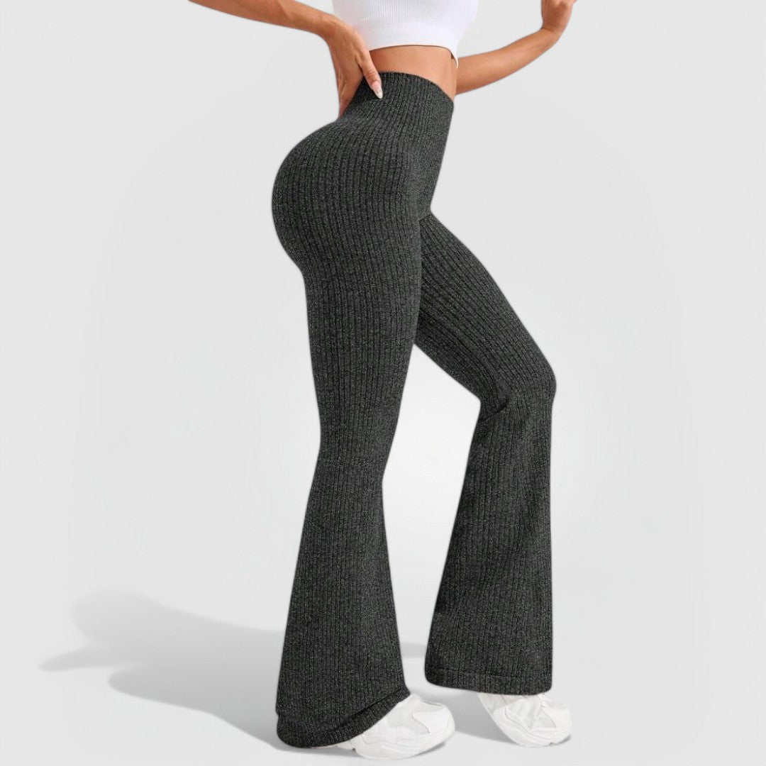 Ribbed Flare Pants - Black