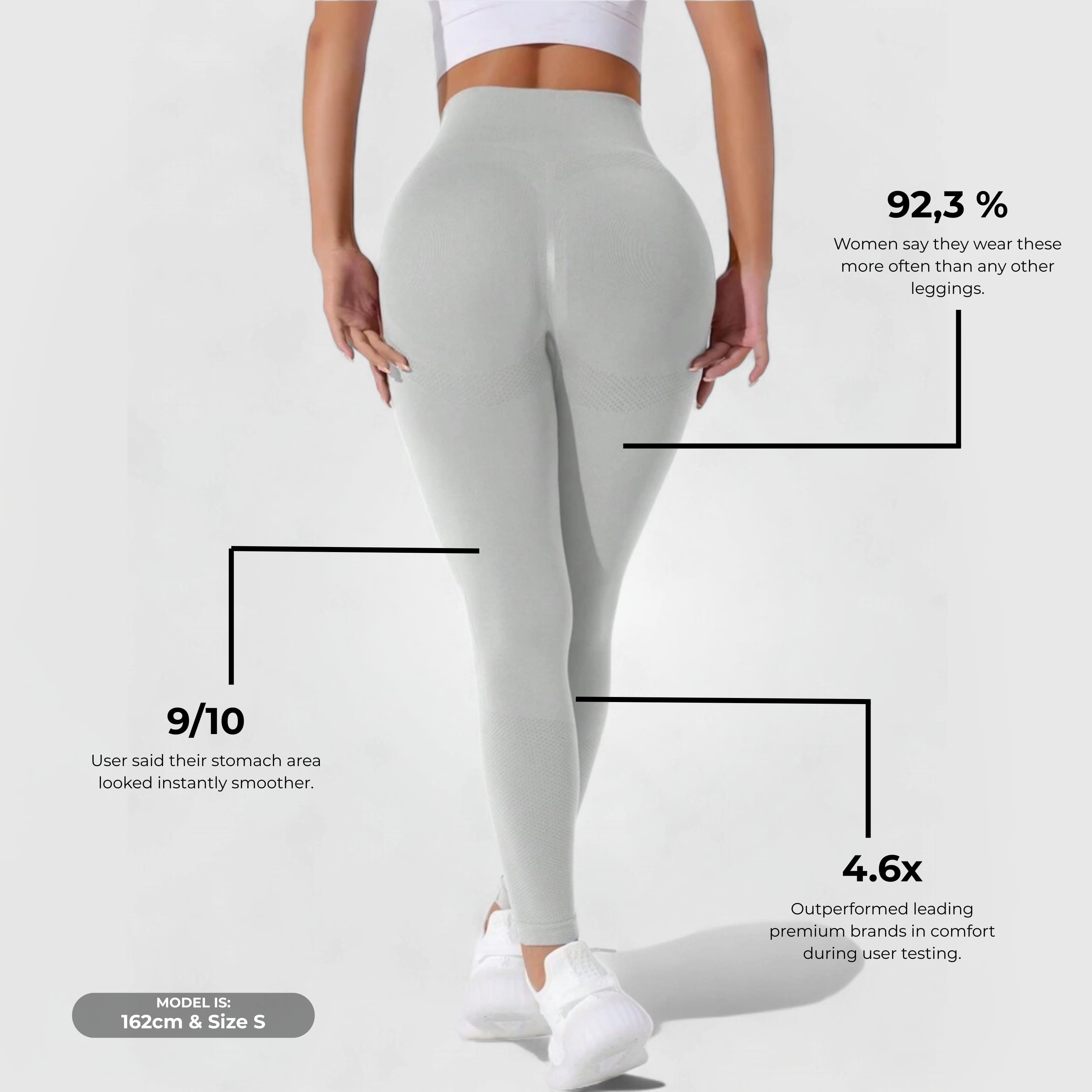 FLEXFORM™ Seamless Leggings - Grey shown from back highlighting high-rise waist and sculpting fit on model.