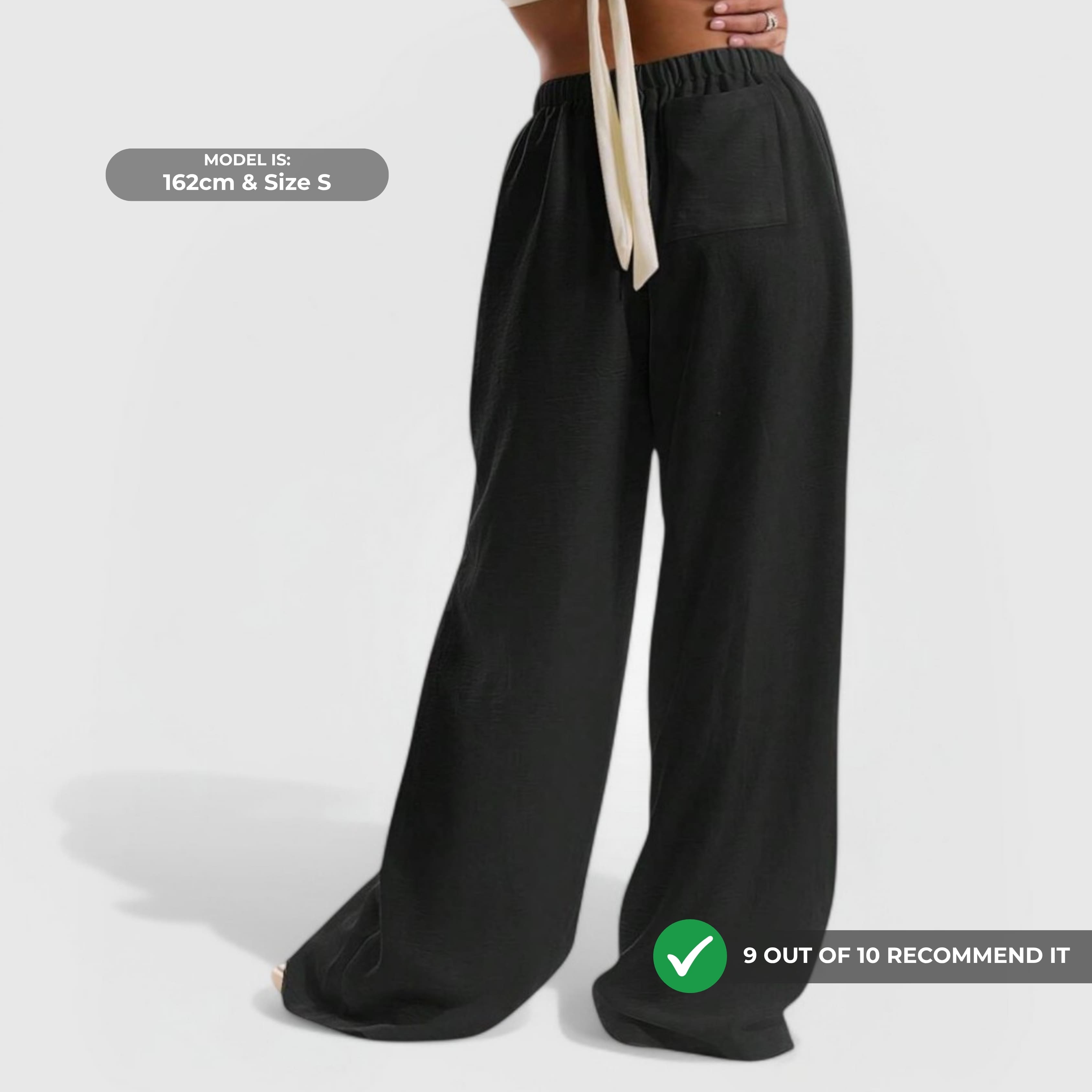 Relaxed Linen Pants - Black with wide-leg fit, elastic waistband, and breathable linen blend fabric for ultimate comfort.