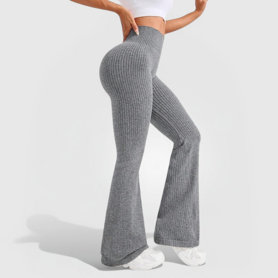 Ribbed Flare Pants - Grey
