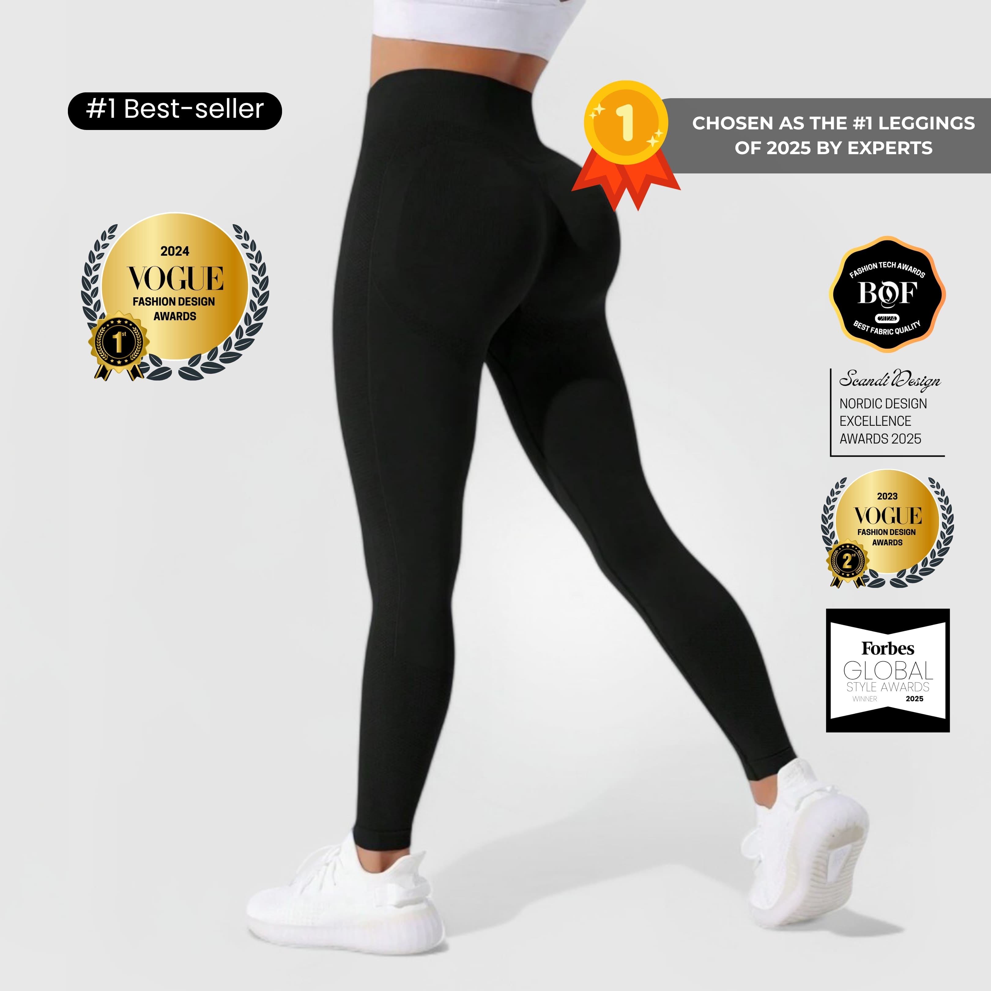 Black FLEXFORM™ Seamless Leggings worn by model showcasing high-waist, sculpting fit, and smooth seamless design.