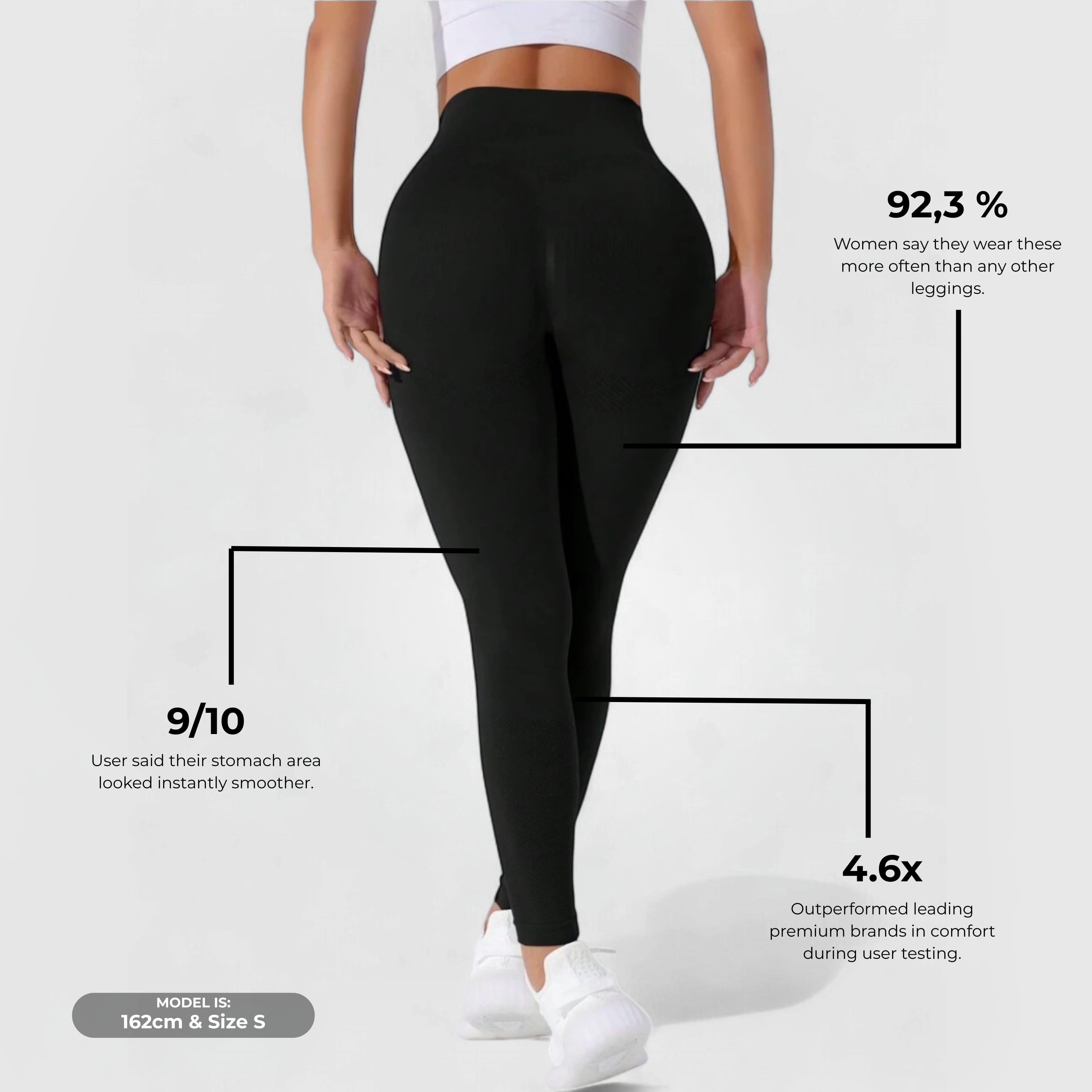 FLEXFORM™ Seamless Leggings - Black shown on model highlighting smoothing, sculpting, and high-rise flattering features.