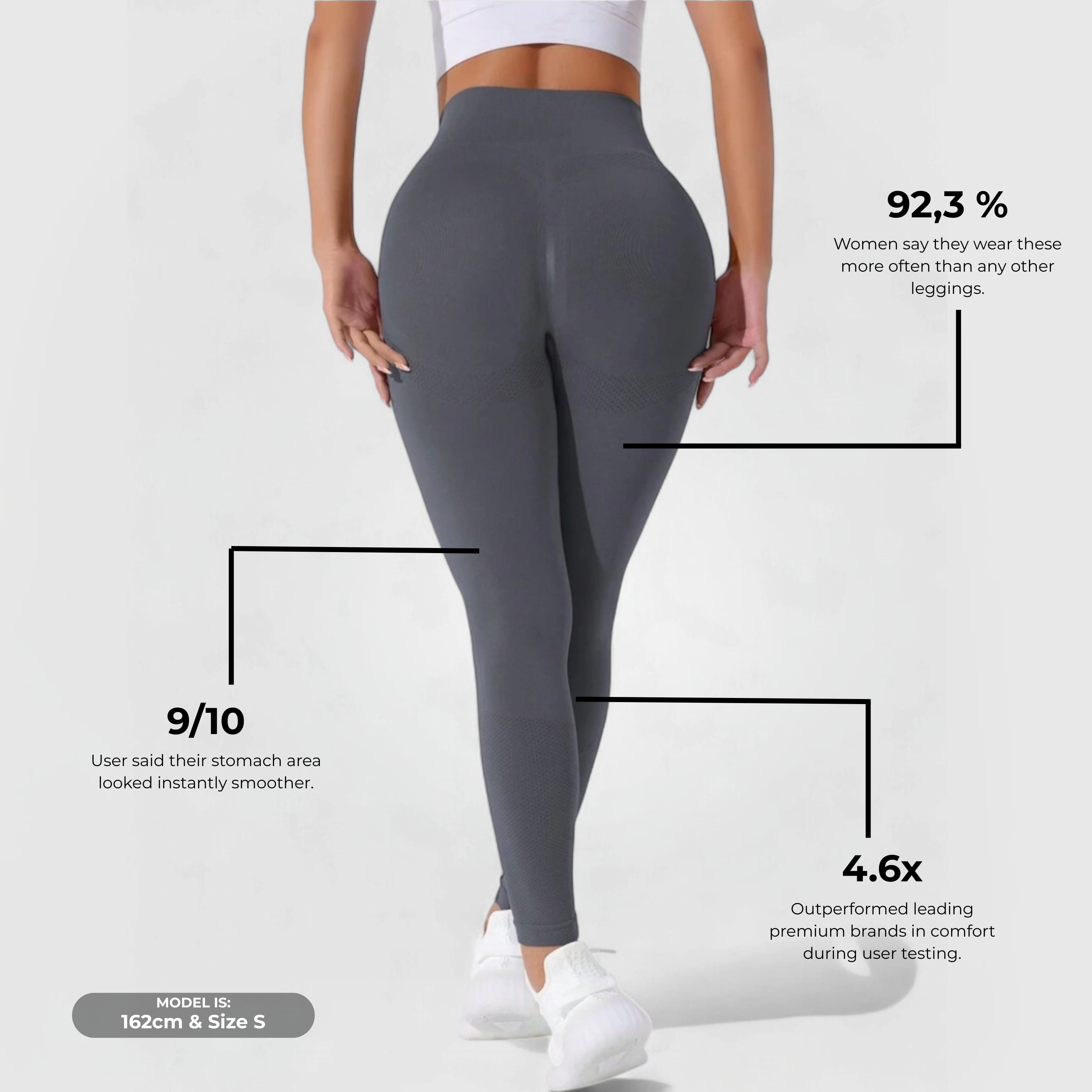 FLEXFORM™ Seamless Leggings - Stone shown from back, high-waisted, sculpting fit smoothing stomach and lifting curves.