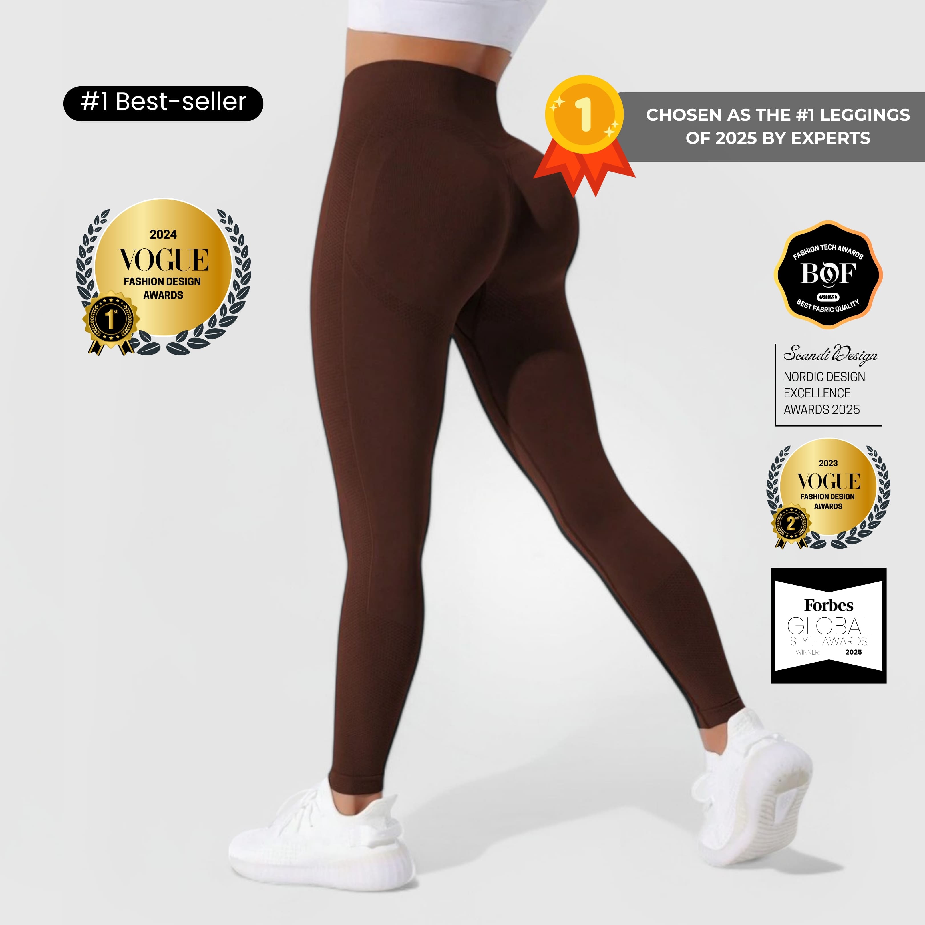 FLEXFORM™ Seamless Leggings - Mocha shown on model, high-waisted with sculpting, seamless, and stretchy fit.