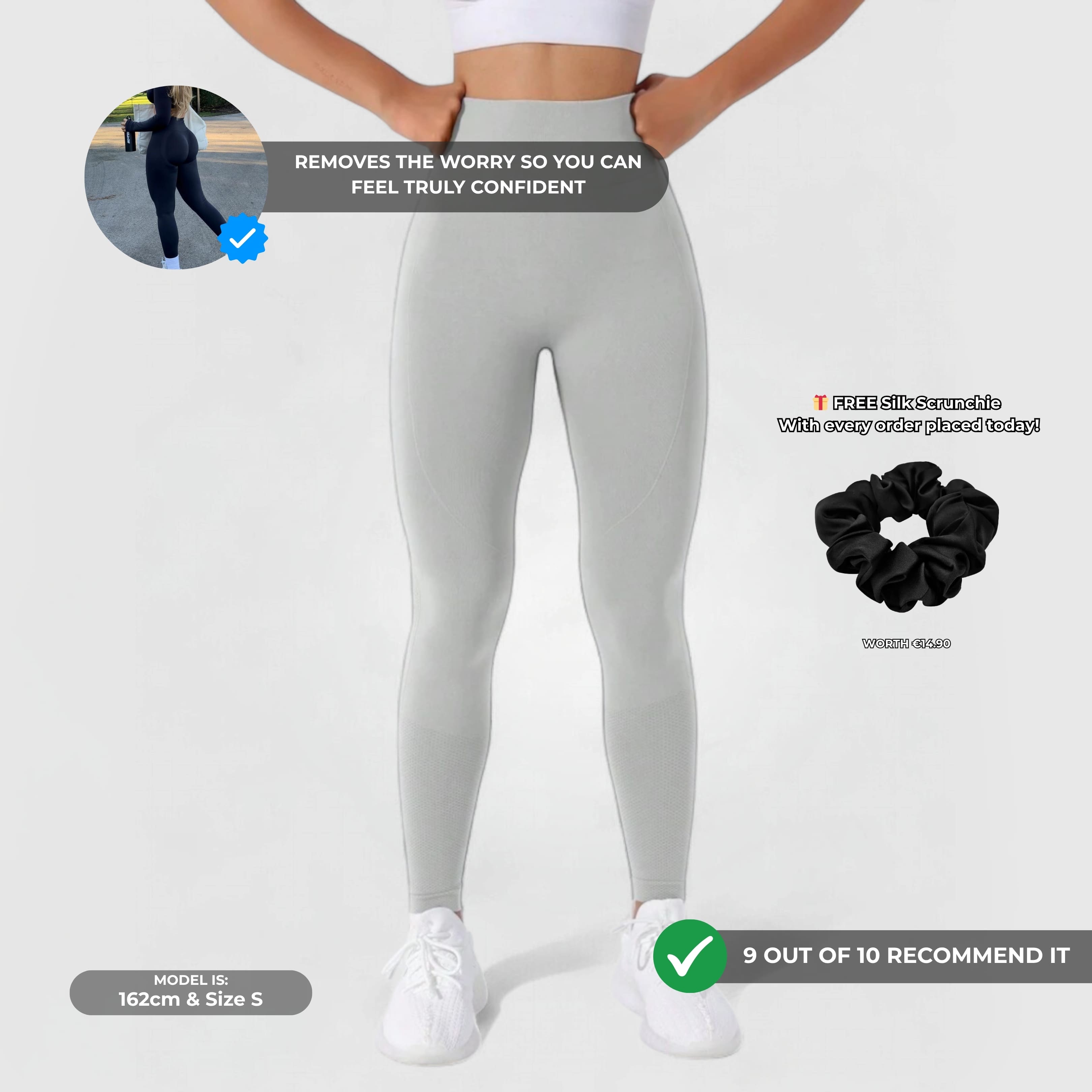 FLEXFORM™ Seamless Leggings - Grey high-waist sculpting leggings with stretch, support, and squat-proof fit.
