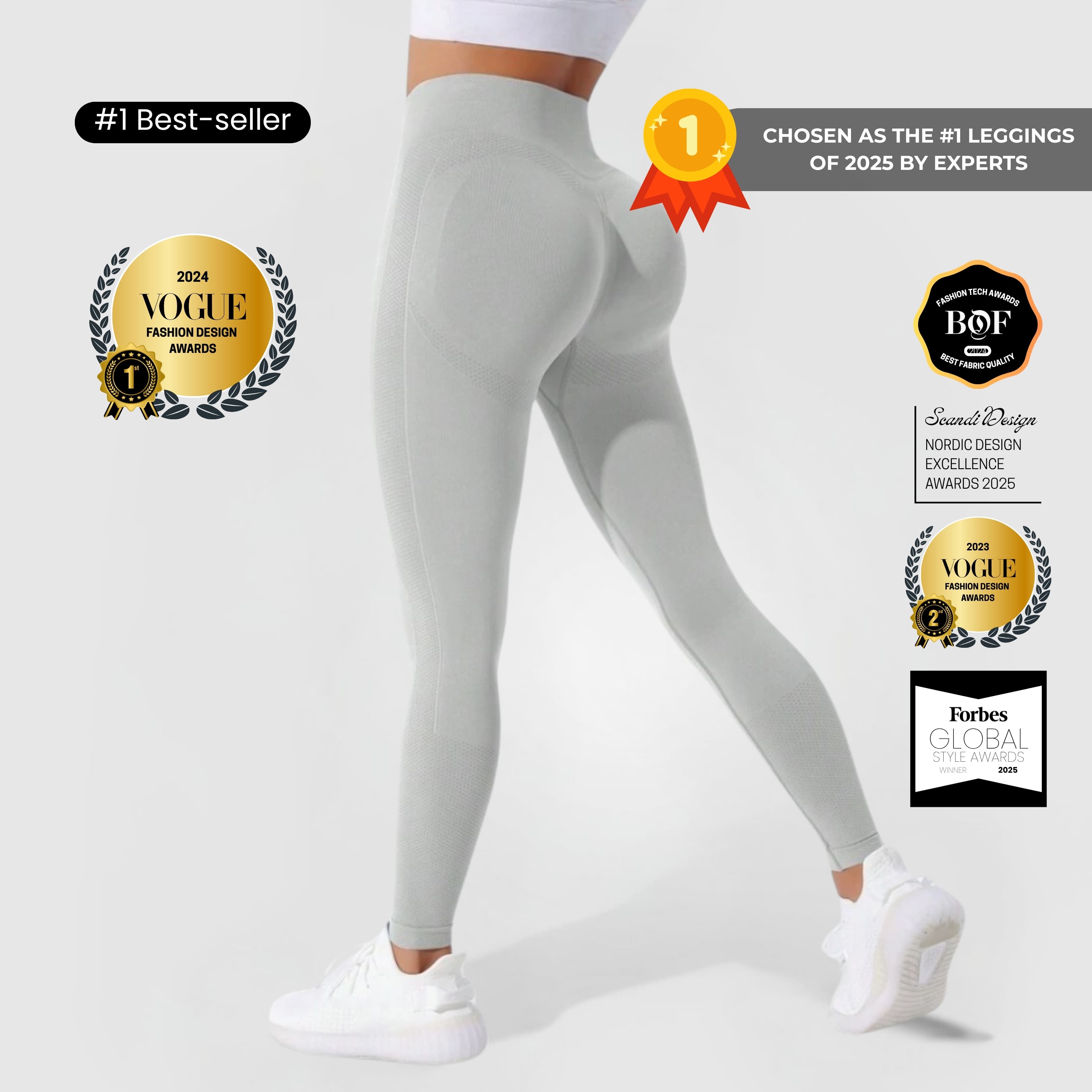 FLEXFORM™ Seamless Leggings - Grey shown from back, highlighting high-waisted, sculpting fit and seamless design.